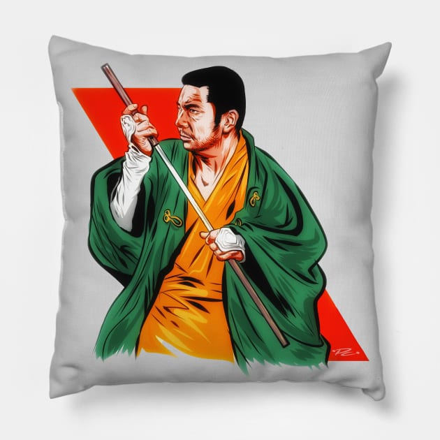 Shintaro Katsu - An illustration by Paul Cemmick Pillow by PLAYDIGITAL2020