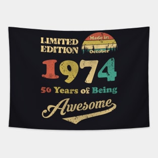 Made In October 1974 50 Years Of Being Awesome Vintage 50th Birthday Tapestry