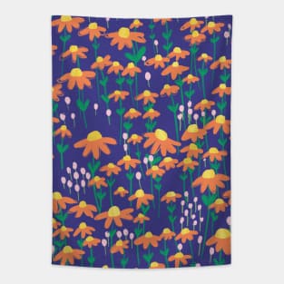 Spring Flowers on Indigo Tapestry