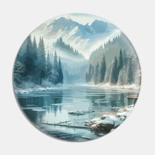 Winter Mountain Forest Lake Winter Landscape Pin