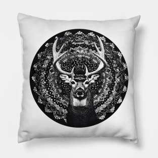 Mandala - Deer Black Pillow