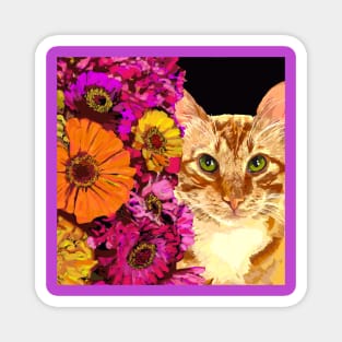 Ginger Cat with flowers Magnet