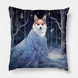 Majestic Corgi In Winter Forest Pillow