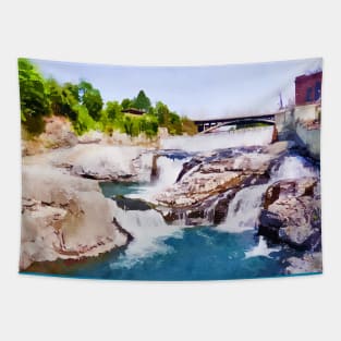 Spokane River Falls Watercolor Tapestry