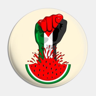 Palestine Flag on Revolution Fist Symbol of freedom coming out from a Watermelon Pin