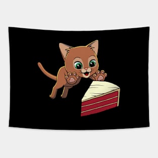 Abyssinian Cat excited to eat Red Velvet Cake Tapestry