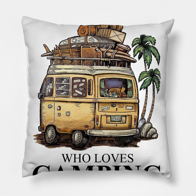 Born In February Never Underestimate A Woman Who Loves Camping Pillow by alexanderahmeddm