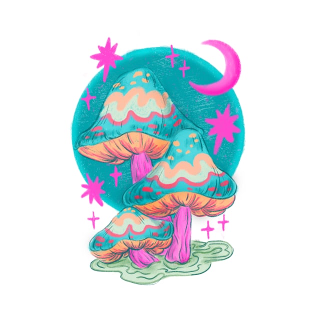 Trippy Mushroom and Moon Drawing by rosiemoonart