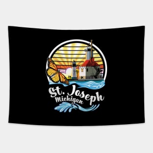 St. Joseph Michigan Lighthouses and Monarch Butterfly Tapestry