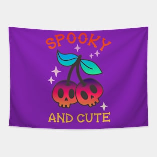 Spooky and Cute Cherry Skulls Tapestry