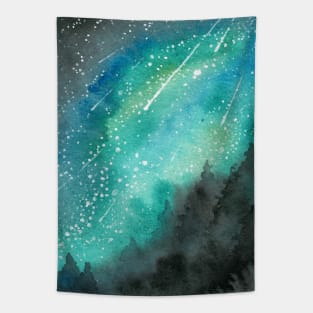 Milky Way Over Forest Watercolor Landscape Tapestry