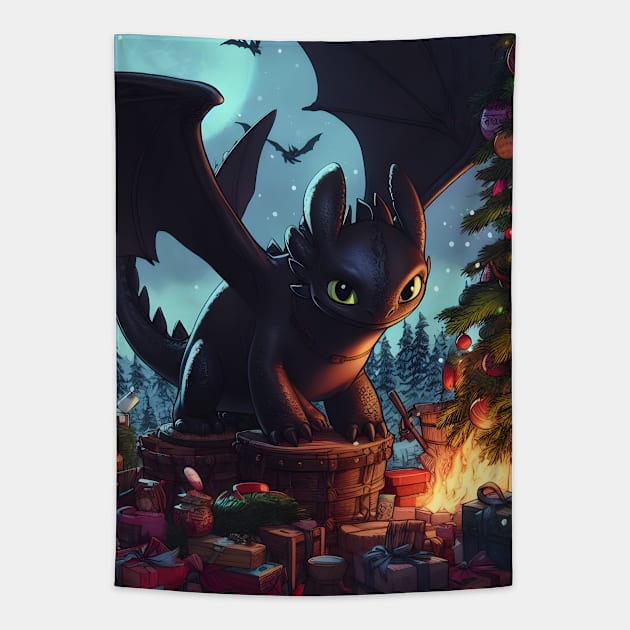 Christmas Dragon Wonderland: Festive Art Prints Featuring Whimsical Dragon Designs for a Joyful Holiday Celebration! Tapestry by insaneLEDP