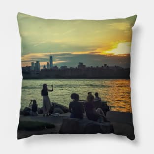 Sunset Sky Manhattan Skyline Brooklyn NYC Pillow