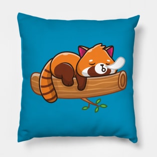 Cute Red Panda Sleeping On Wood Cartoon Pillow