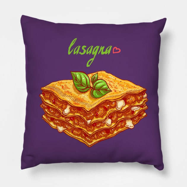 lasagna hand drawn Pillow by Mako Design 