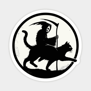 Grim Reaper Riding on Black Cat Magnet