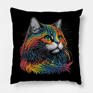 Rainbow Cat Vibrant And Whimsical Illustration Pillow