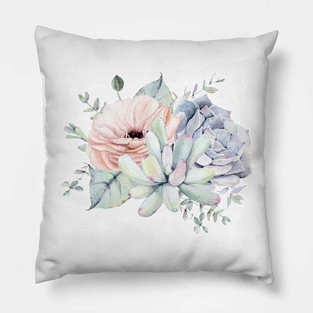 Beautiful Succulents Bouquet Pillow by NatureMagick