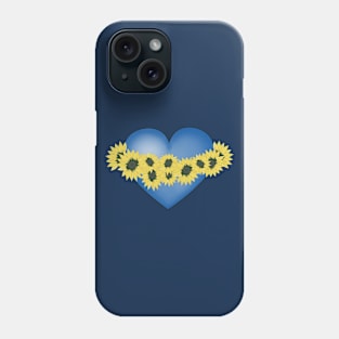 Sunflowers and heart. Love and flowers. Blue and yellow Phone Case