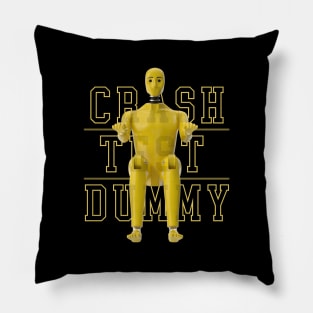 Crash Test Dummy Yellow Crash Test Man Facing Forward With Yellow Text As Background Pillow