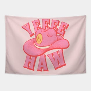 Yeehaw | Pink Cowboy hat with Yellow Smiley Face Cowgirl YEE HAW Tapestry