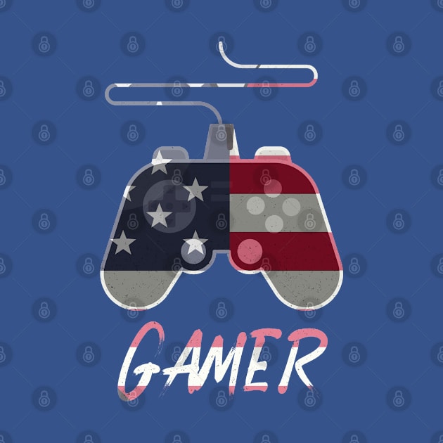 Video Game Lovers Kids Men With USA Flag T-Shirt Gift by kaza191