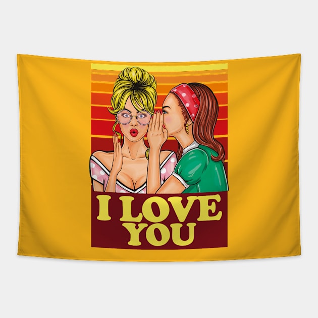 I Love You- Lesbian Proposal Pop Art in Retro Vintage Style- Love is Love Tapestry by Eva Wolf