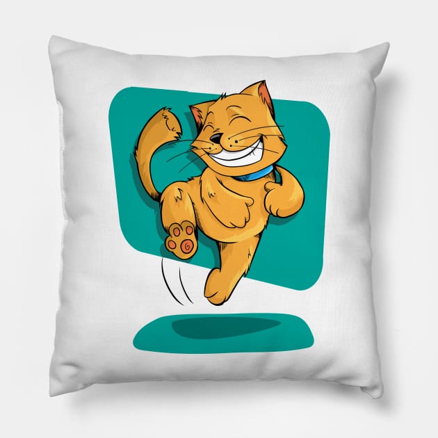 Orange cat jumping,funny orange cat Pillow by Rakla