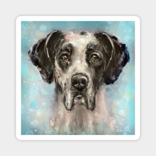 Chaotic Painting of a Black and White Great Dane on a Light Blue Background Magnet