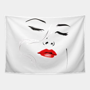 Woman with Red Lipstick Tapestry