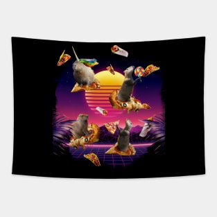 Synthwave Pizza Capybaras Tapestry