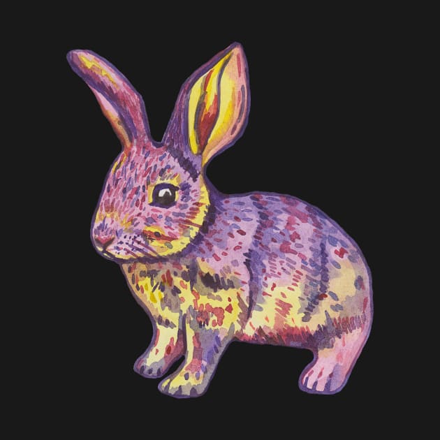 Colorful pink yellow watercolor bunny by deadblackpony