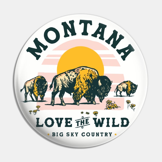 Big Sky Country, Montana. Cool Retro Travel Art Featuring A Buffalo Pin by The Whiskey Ginger