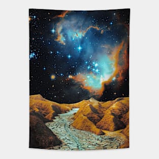 Lonely Road To The Stars - Space Collage, Retro Futurism, Sci-Fi Tapestry