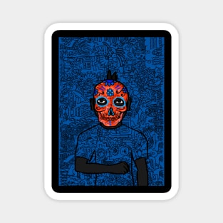 Commemorate NFT Character - MaleMask Doodle by Satoshi Nakamoto on TeePublic Magnet