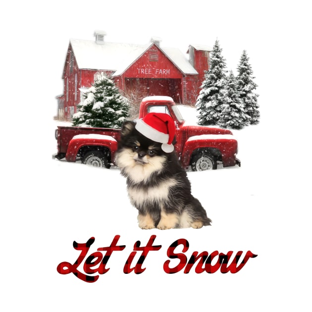 Pomeranian Let It Snow Tree Farm Red Truck Christmas by Brodrick Arlette Store