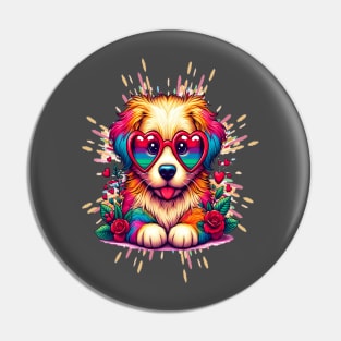 Rainbow Cute Dog Wearing Glasses Heart Puppy Love Dog Funny Pin