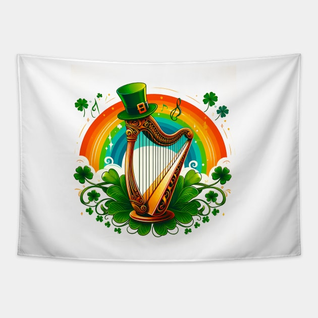 Fans Of Irish Music And This Harp And Shamrock Drawing is a must for St. Patrick's Day. Tapestry by click2print