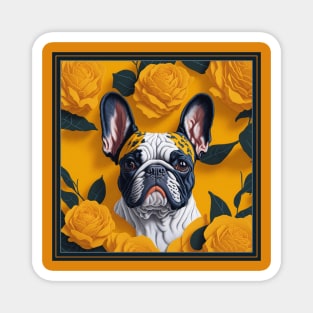 Dogs, French Bulldog and flowers, dog, style vector (yellow version French Bulldog) Magnet