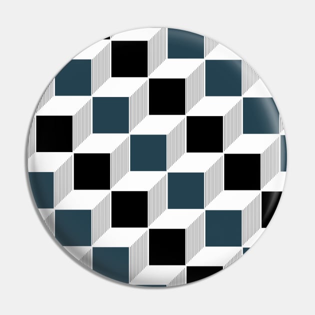 Black, Blue and White, Cube, Geometric Pin by OneThreeSix