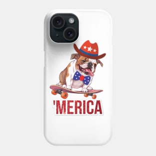 Patriotic Bulldog Skateboard 4th of July Phone Case