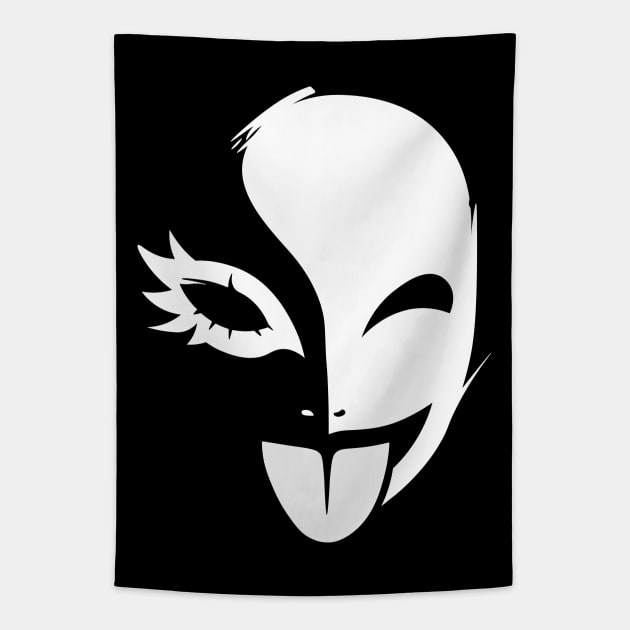 Funny Mask - White Tapestry by Darasuum