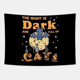 Halloween Cute bat, the moon and cats illustration with a quote. Tapestry