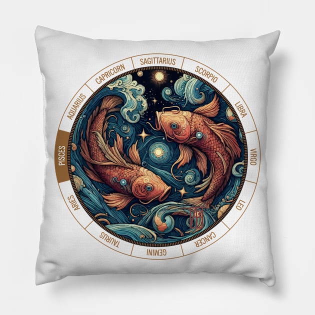 ZODIAC Pisces - Astrological PISCES - PISCES - ZODIAC sign - Van Gogh style - 4 Pillow by ArtProjectShop