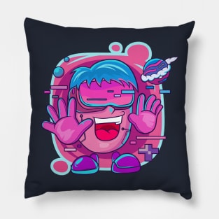 cute illustration of digital world Pillow