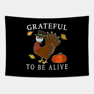 Grateful to be Alive, Pilgrim Turkey Mask Pumpkin. Tapestry