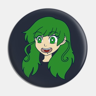 Happy Green Haired Girl Pin