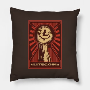 HODL Litecoin: Propaganda style triumphant fist clutching a Litecoin Pillow