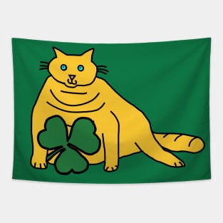 Saint Patricks Day Yellow Chonk Cat with Shamrock Tapestry