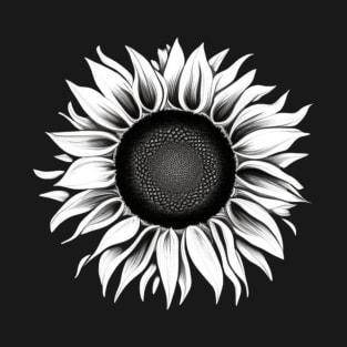 Black and White Sunflower Design T-Shirt